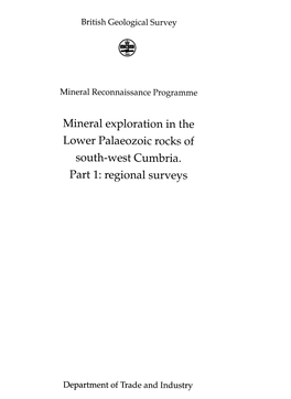 Mineral Exploration in the Lower Palaeozoic Rocks of South-West Cumbria