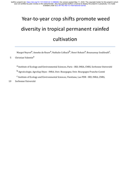 Year-To-Year Crop Shifts Promote Weed Diversity in Tropical Permanent Rainfed Cultivation
