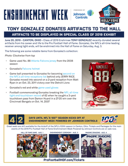 Tony Gonzalez Donates Artifacts to the Hall Artifacts to Be Displayed in Special Class of 2019 Exhibit