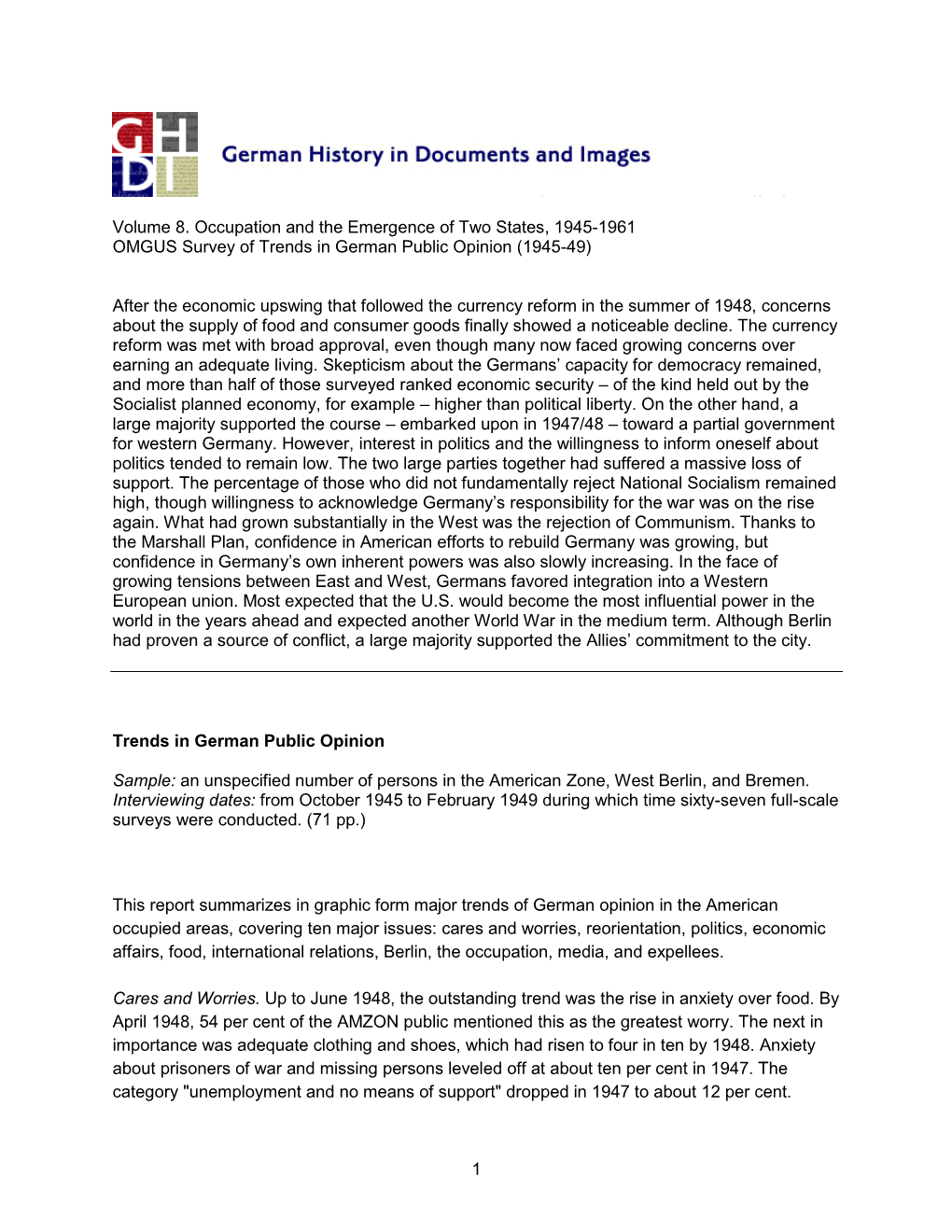 Trends in German Public Opinion (1945-49)