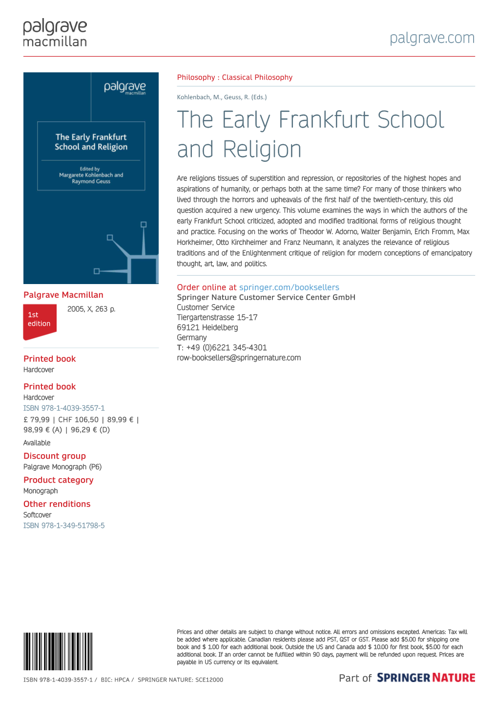 The Early Frankfurt School and Religion