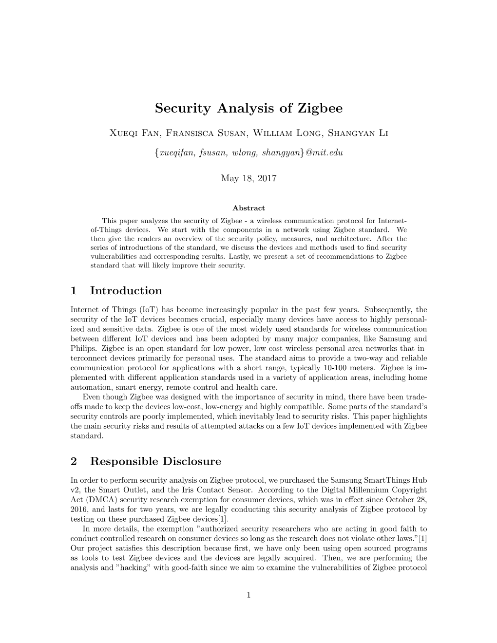 Security Analysis of Zigbee