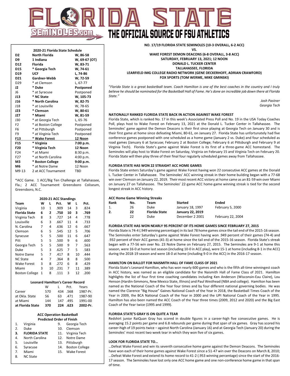 Florida State Game Notes