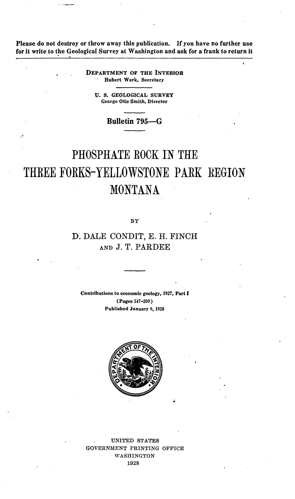 Phosphate Eock in the Theee Fobks-Yellowstone Park Eegion Montana