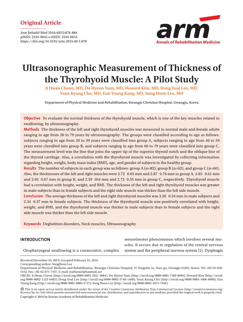 Ultrasonographic Measurement of Thickness of the Thyrohyoid Muscle