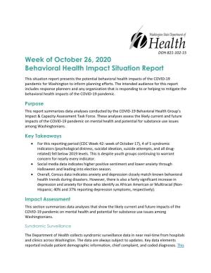 October 26, 2020 Behavioral Health Impact Situation Report