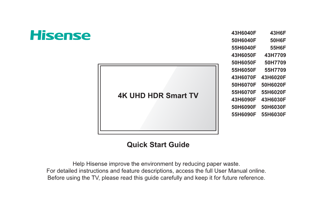 4K UHD HDR Smart TV Quick Start Guide