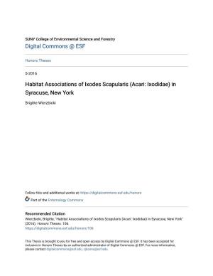 Habitat Associations of Ixodes Scapularis (Acari: Ixodidae) in Syracuse, New York