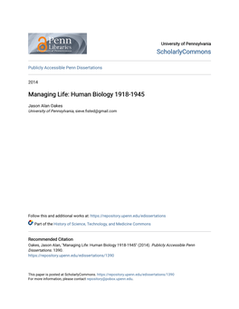 Human Biology 1918-1945