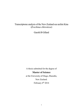 Transcriptome Analysis of the New Zealand Sea Urchin Kina (Evechinus Chloroticus)