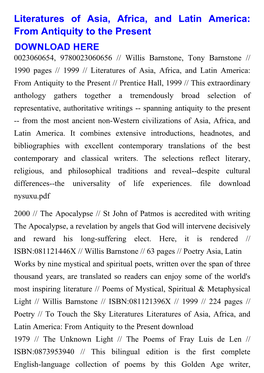 Literatures of Asia, Africa, and Latin America: from Antiquity to the Present