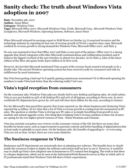 The Truth About Windows Vista Adoption in 2007