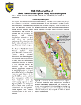 2013-2014 Annual Report of the Sierra Nevada Bighorn Sheep Recovery Program Julia M