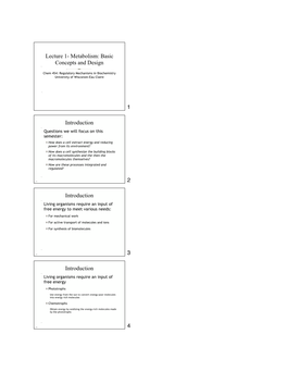 Lecture 1- Metabolism: Basic Concepts and Design 1 Introduction