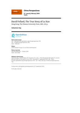 China Perspectives, 51 | January-February 2004 David Pollard, the True Story of Lu Xun 2