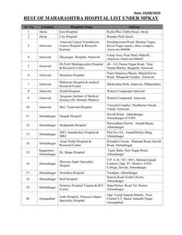 Rest of Maharashtra Hospital List Under Mpkay
