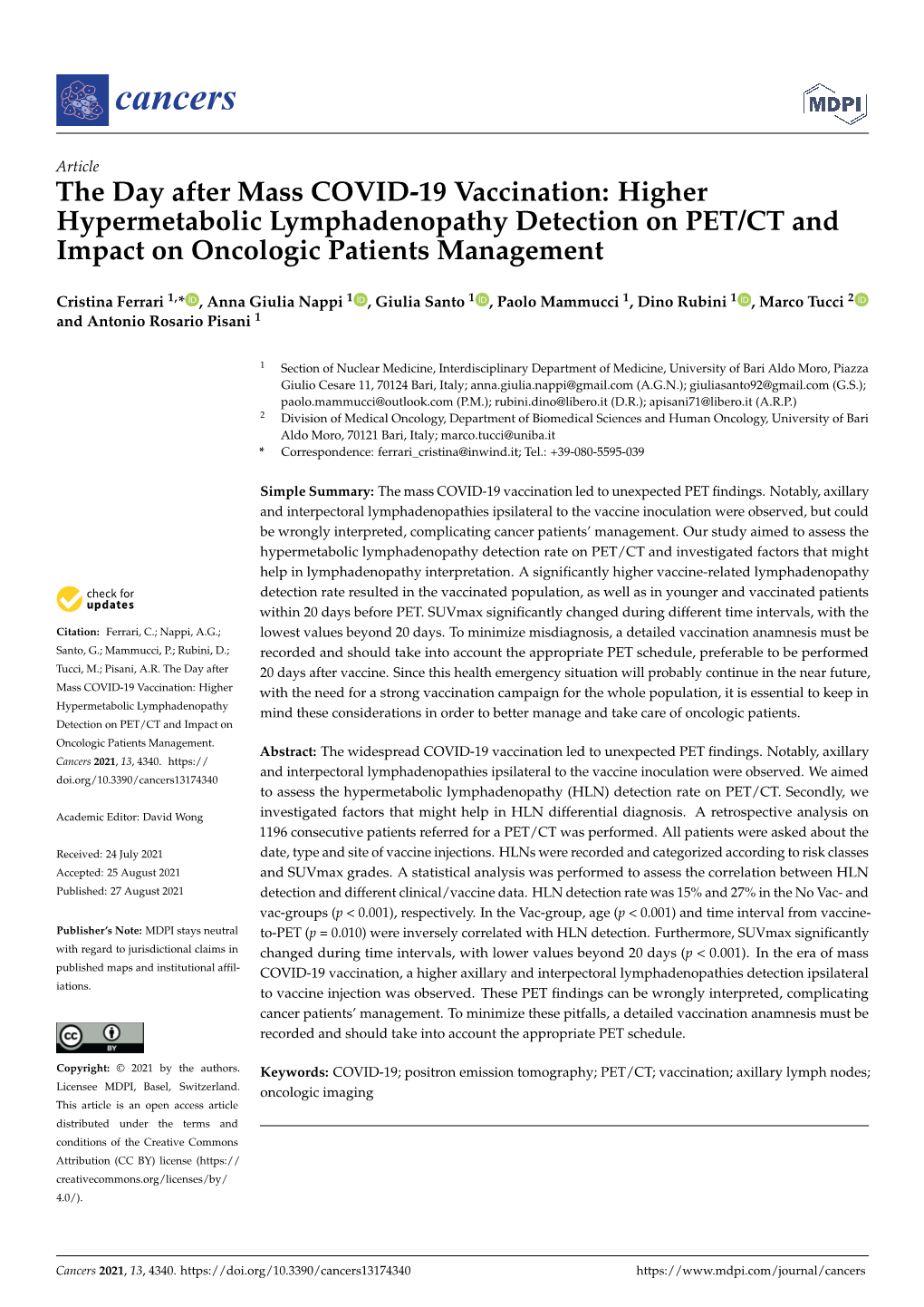 The Day After Mass COVID-19 Vaccination: Higher Hypermetabolic Lymphadenopathy Detection on PET/CT and Impact on Oncologic Patients Management