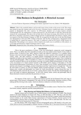 Film Business in Bangladesh: a Historical Account