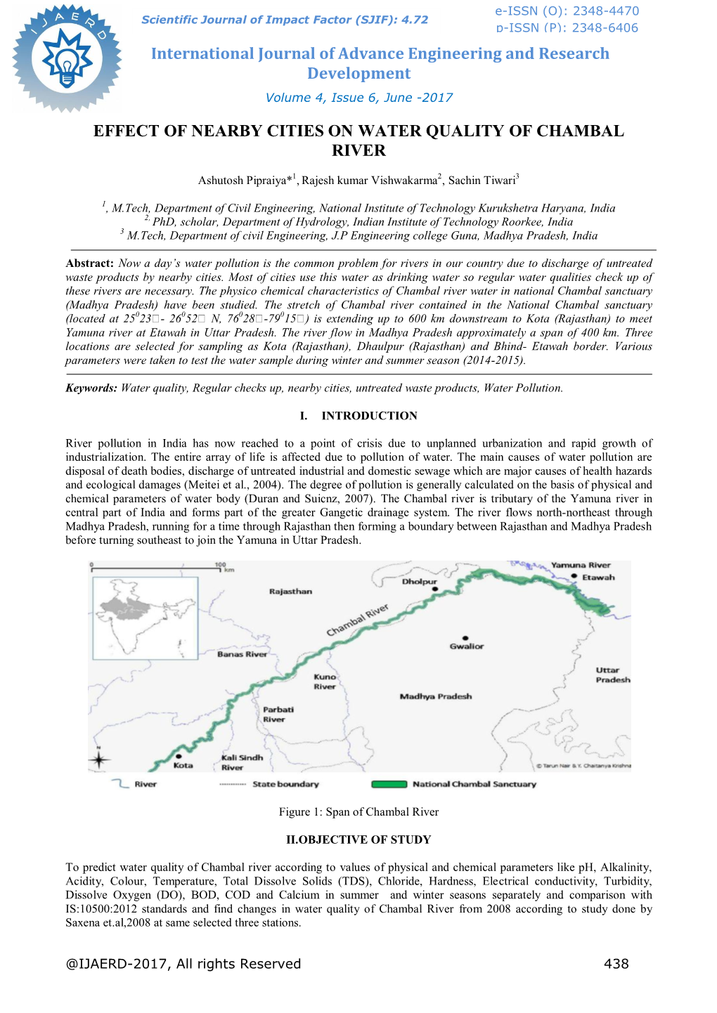 Effect of Nearby Cities on Water Quality of Chambal River