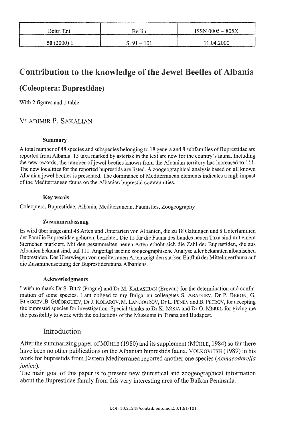 Contribution to the Knowledge of the Jewel Beetles of Albania
