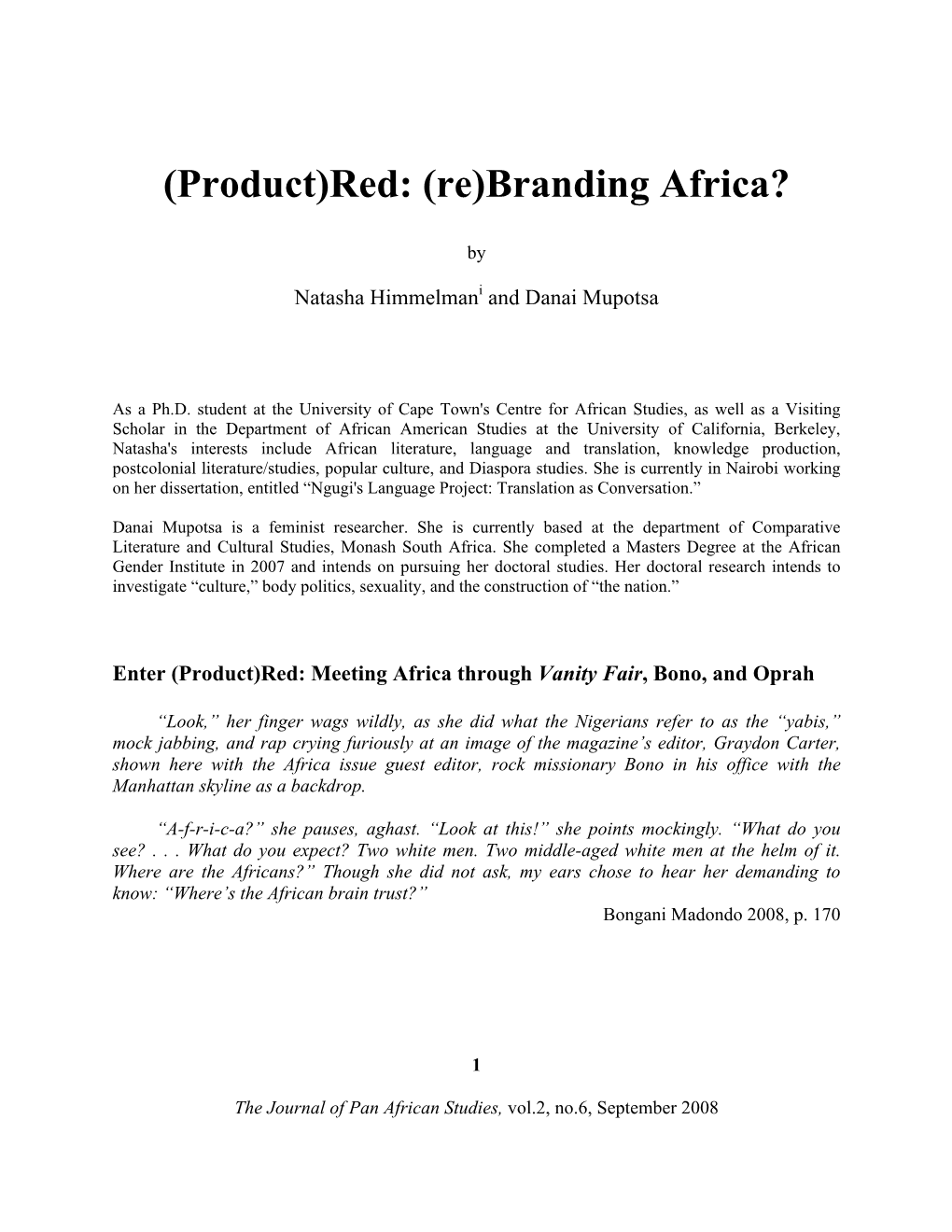 (Product)Red: (Re)Branding Africa?
