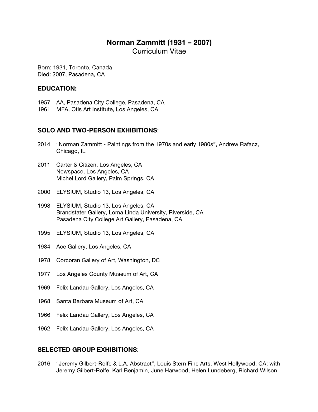 Norman Zammitt (1931 – 2007) Curriculum Vitae