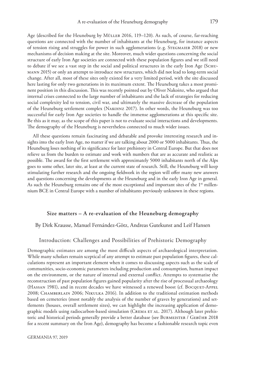 A Re-Evaluation of the Heuneburg Demography by Dirk Krausse