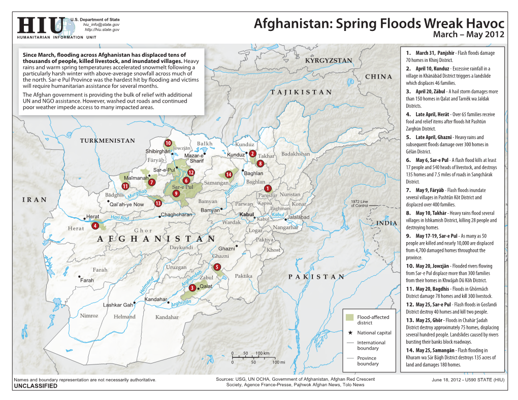 Afghanistan: Spring Floods Wreak Havoc March – May 2012 HUMANITARIAN INFORMATION UNIT UZBEKISTAN