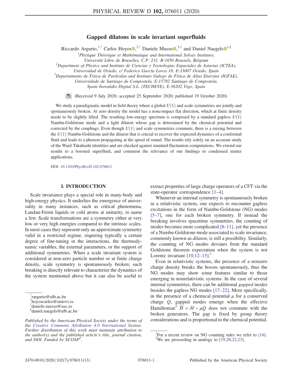 Gapped Dilatons in Scale Invariant Superfluids