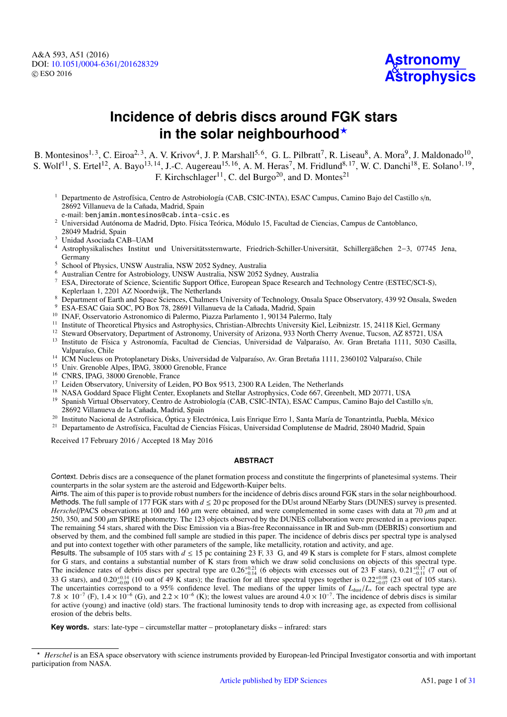 Incidence of Debris Discs Around FGK Stars in the Solar Neighbourhood? B