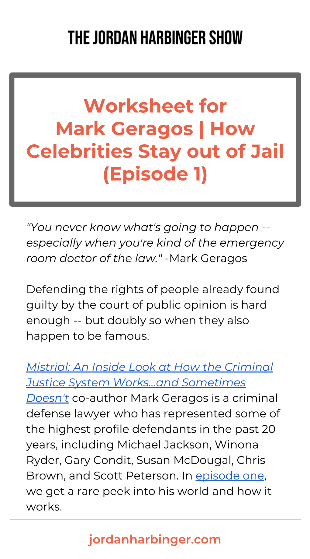 Worksheet for Mark Geragos | How Celebrities Stay out of Jail (Episode 1)