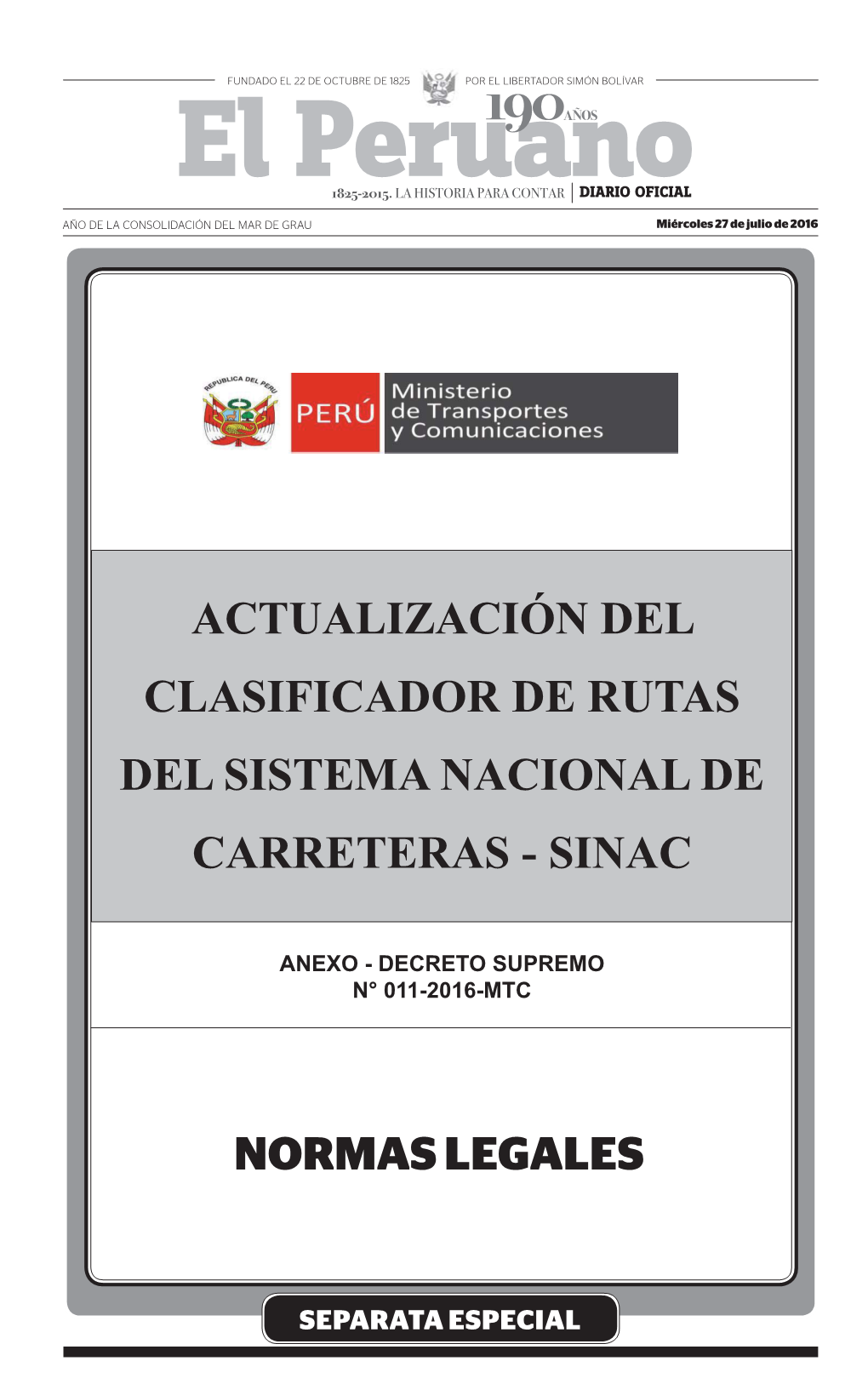 Actualización Del Clasificador De Rutas Del Sistema Nacional De Carreteras - Sinac