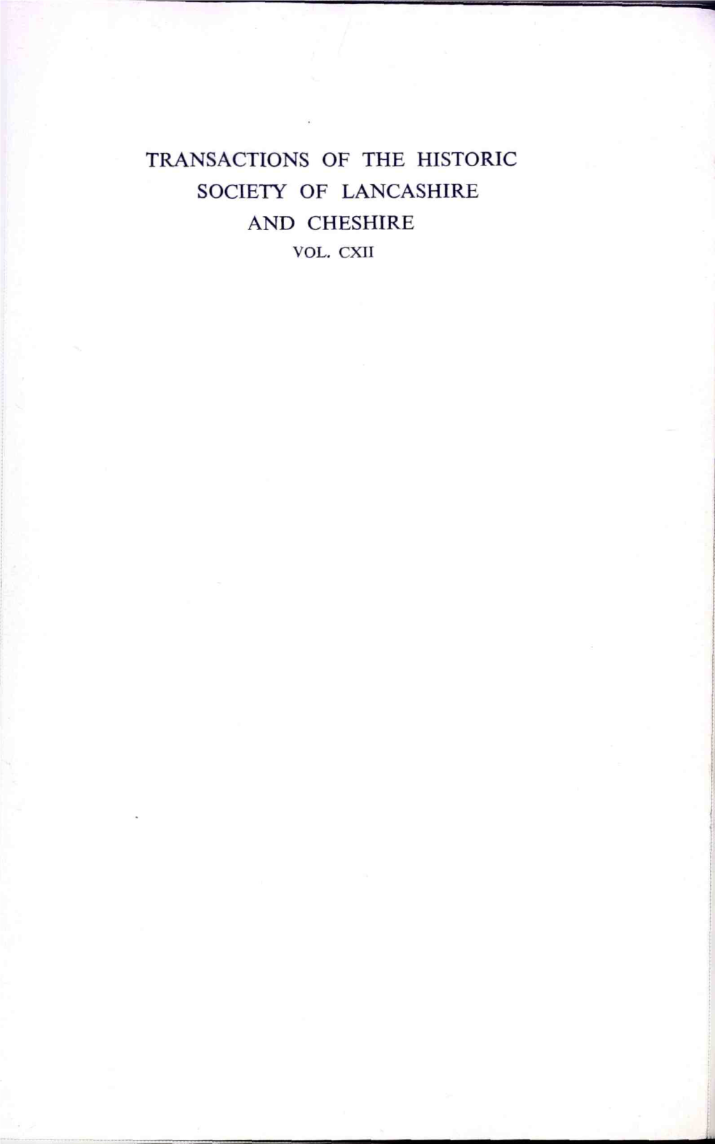 Transactions of the Historic Society of Lancashire and Cheshire Vol