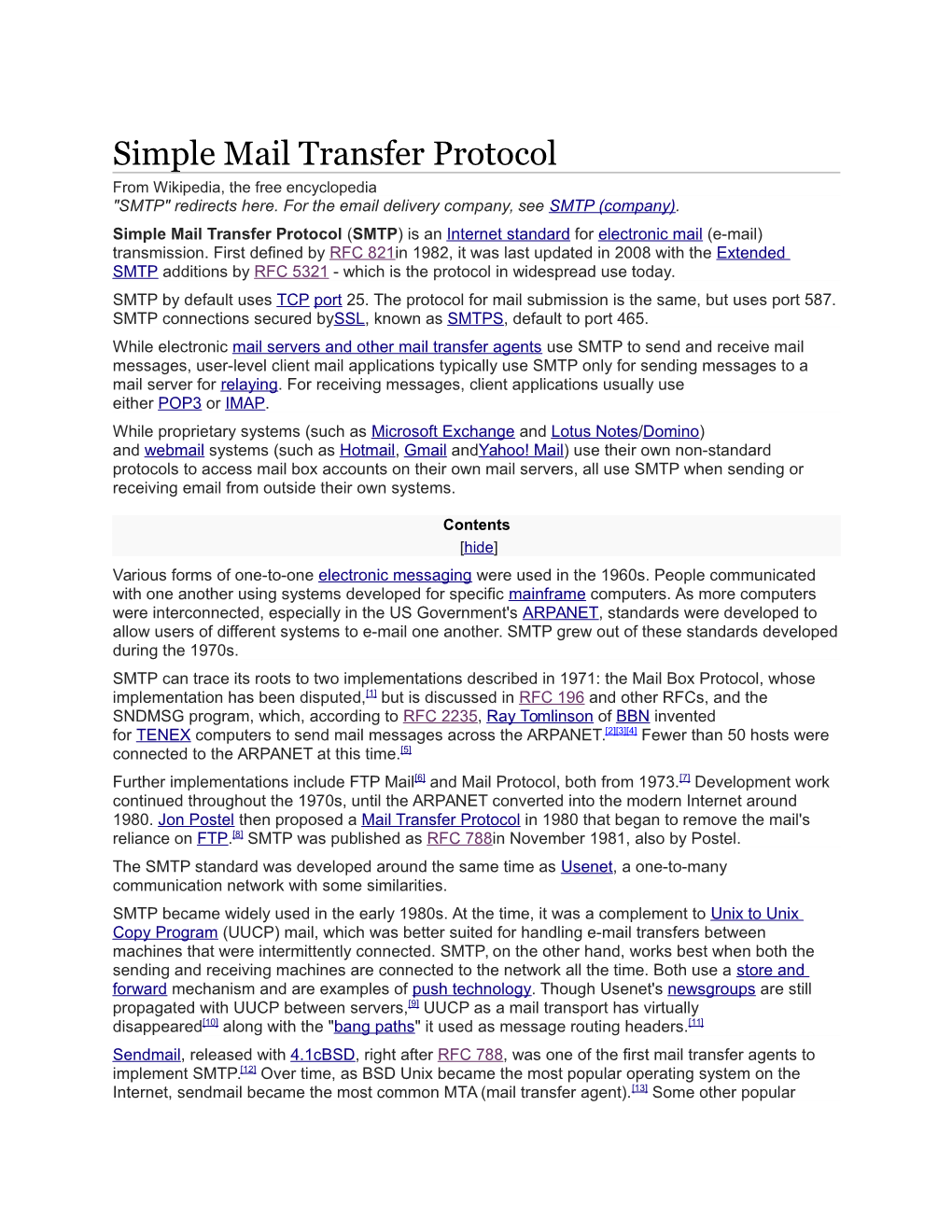 Simple Mail Transfer Protocol from Wikipedia, the Free Encyclopedia 