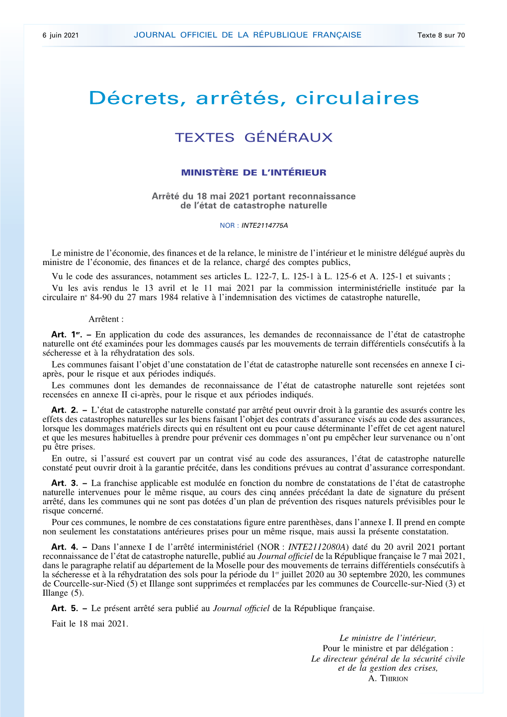 JOURNAL OFFICIEL DE LA RÉPUBLIQUE FRANÇAISE Texte 8 Sur 70