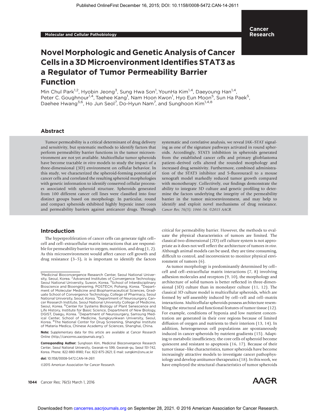 Novel Morphologic and Genetic Analysis of Cancer Cells in a 3D