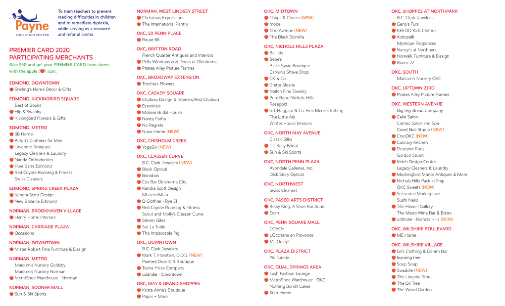 Premier Card 2020 Participating Merchants