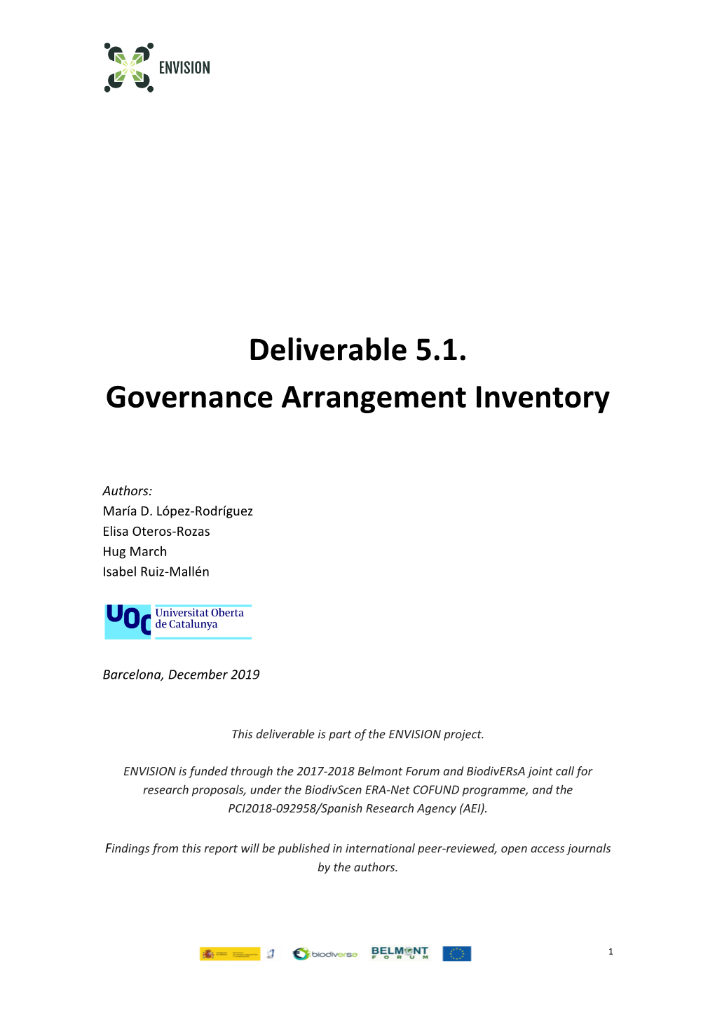 Deliverable 5.1. Governance Arrangement Inventory