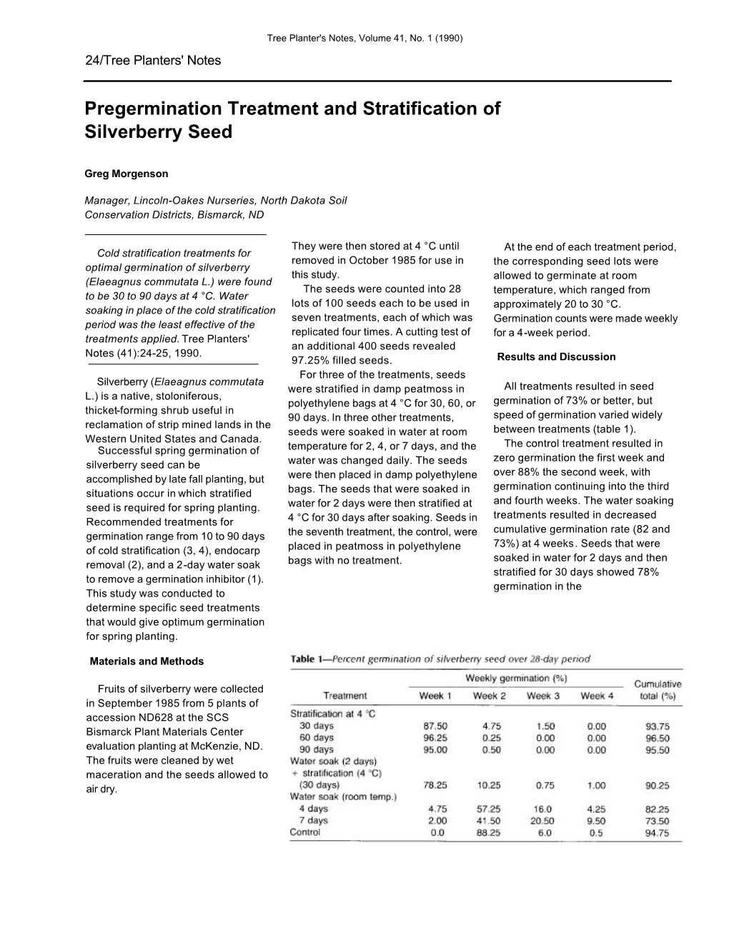 Pregermination Treatment and Stratification of Silverberry Seed