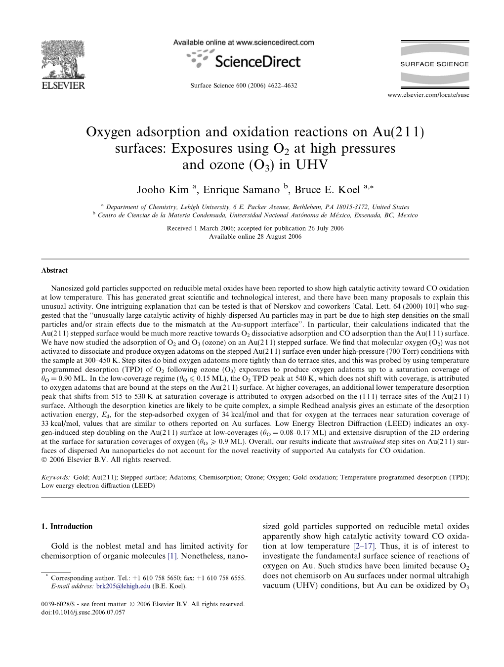 Oxygen Adsorption and Oxidation Reactions on Au(211) Surfaces: Exposures Using O2 at High Pressures and Ozone (O3) in UHV