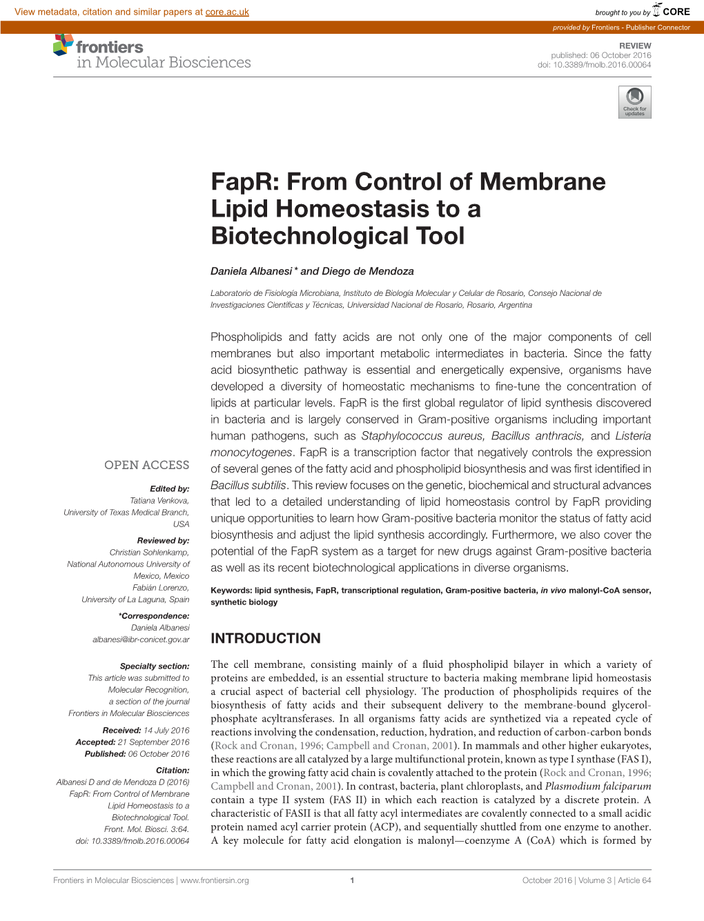 Fapr: from Control of Membrane Lipid Homeostasis to a Biotechnological Tool