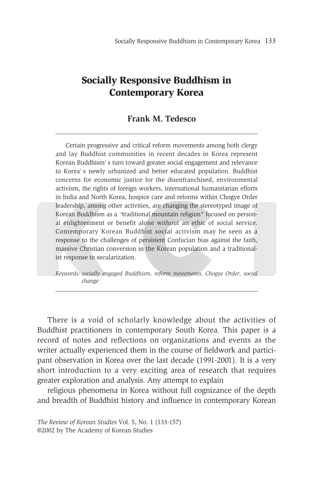 Socially Responsive Buddhism in Contemporary Korea 133