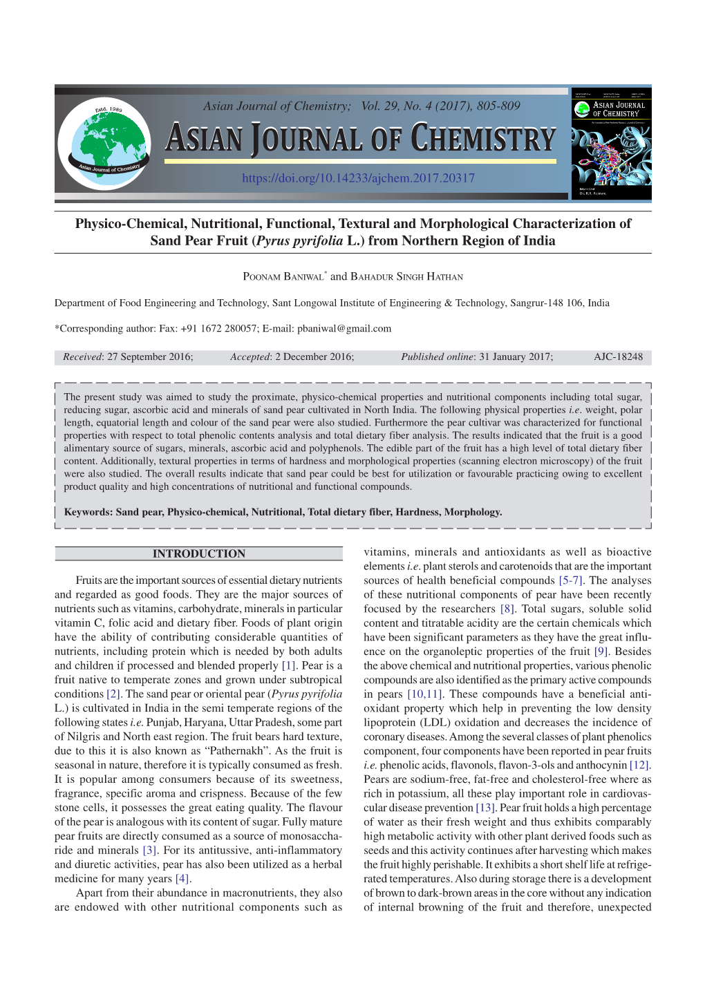 Asian Journal of Chemistry Asian Journal of Chemistry