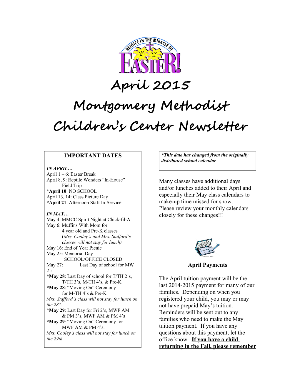 Montgomery Methodist Children S Center Newsletter