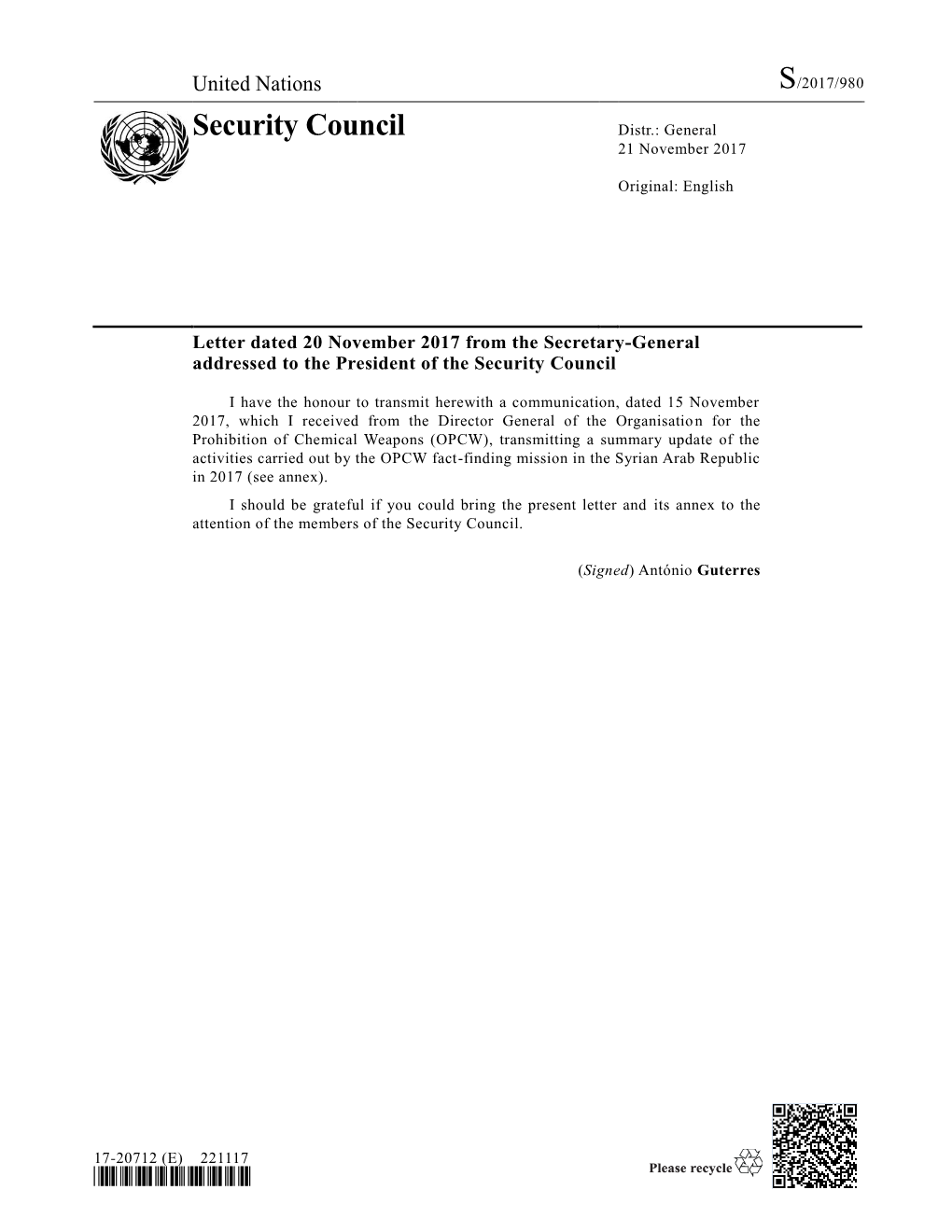 Security Council Distr.: General 21 November 2017