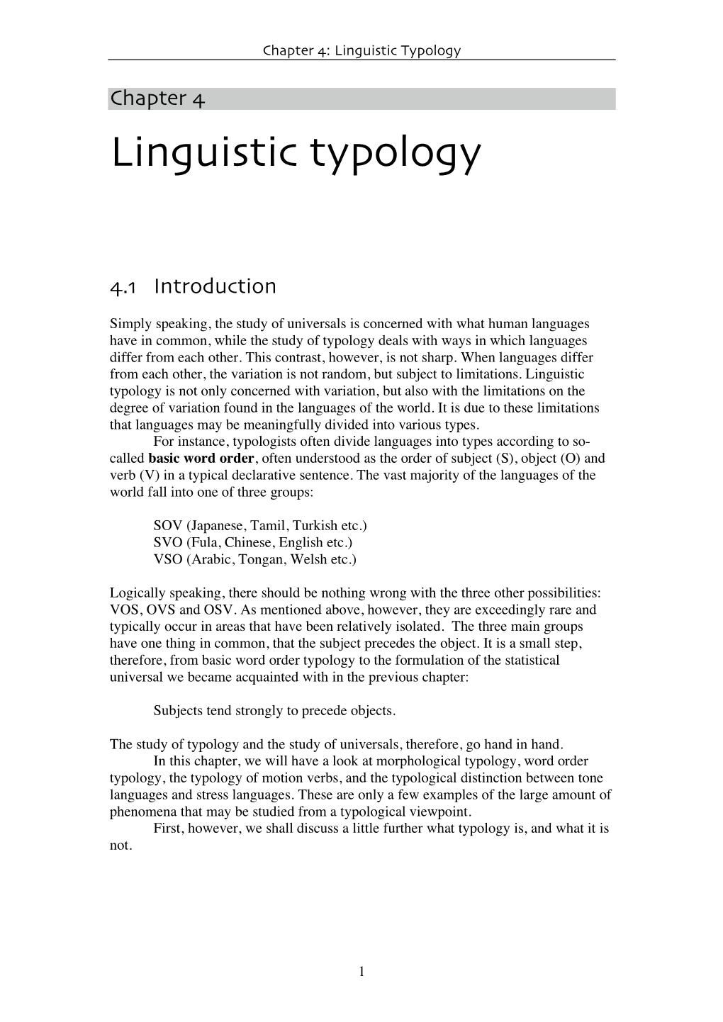 Chapter 4: Linguistic Typology