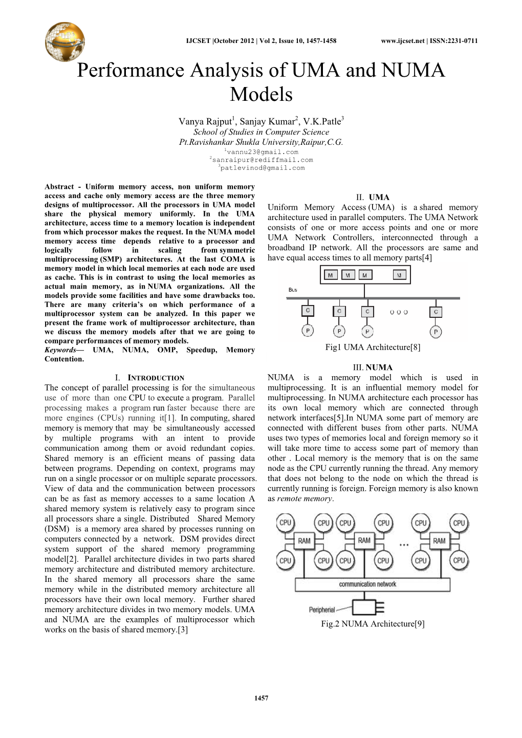 Performance Analysis of UMA and NUMA Models