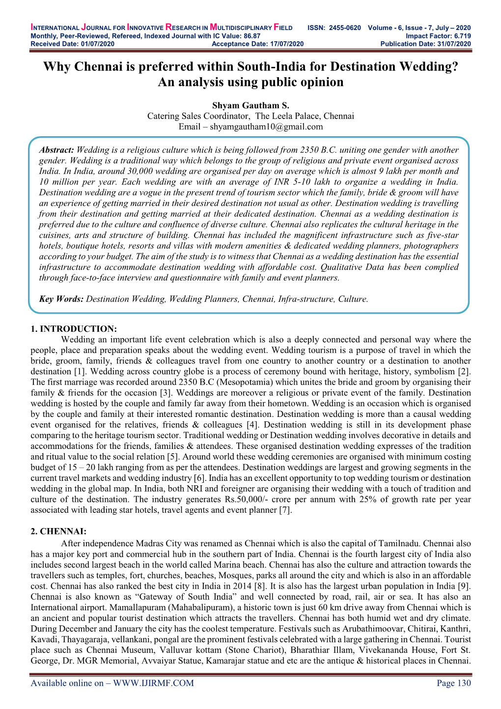 Why Chennai Is Preferred Within South-India for Destination Wedding? an Analysis Using Public Opinion