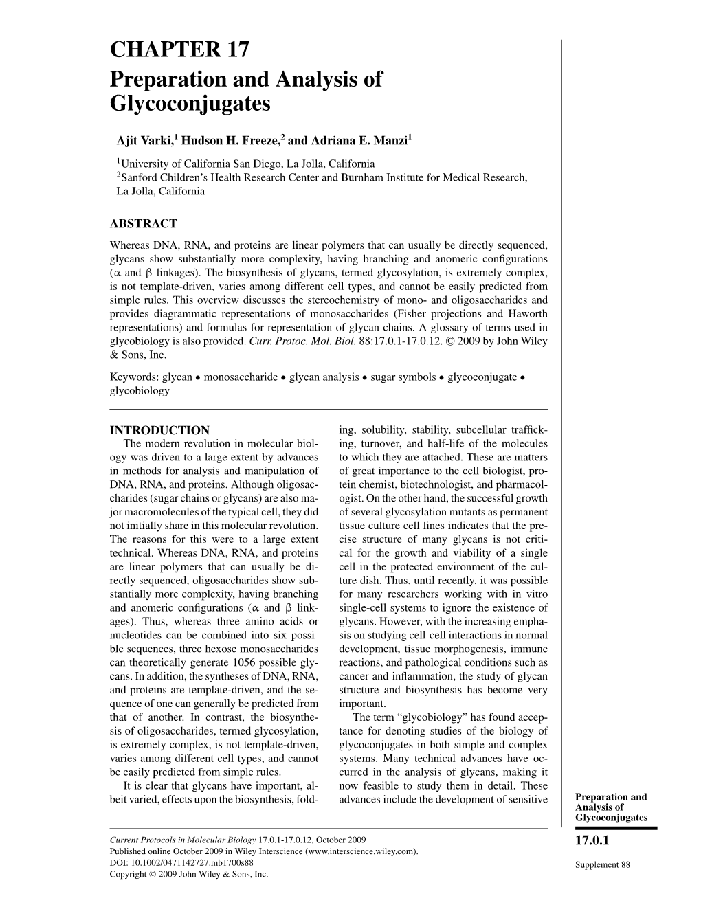 "Preparation and Analysis of Glycoconjugates"