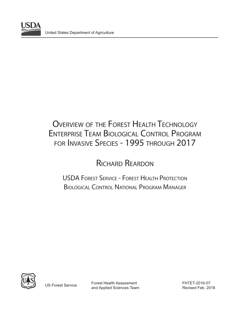 Overview of FHTET Biological Control Program for Invasive Species 1995